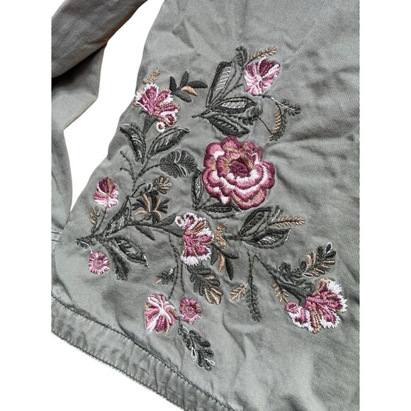Abercrombie Fitch Womens Embroidered Military Jacket Size M Green Floral Utility - Picture 9 of 15